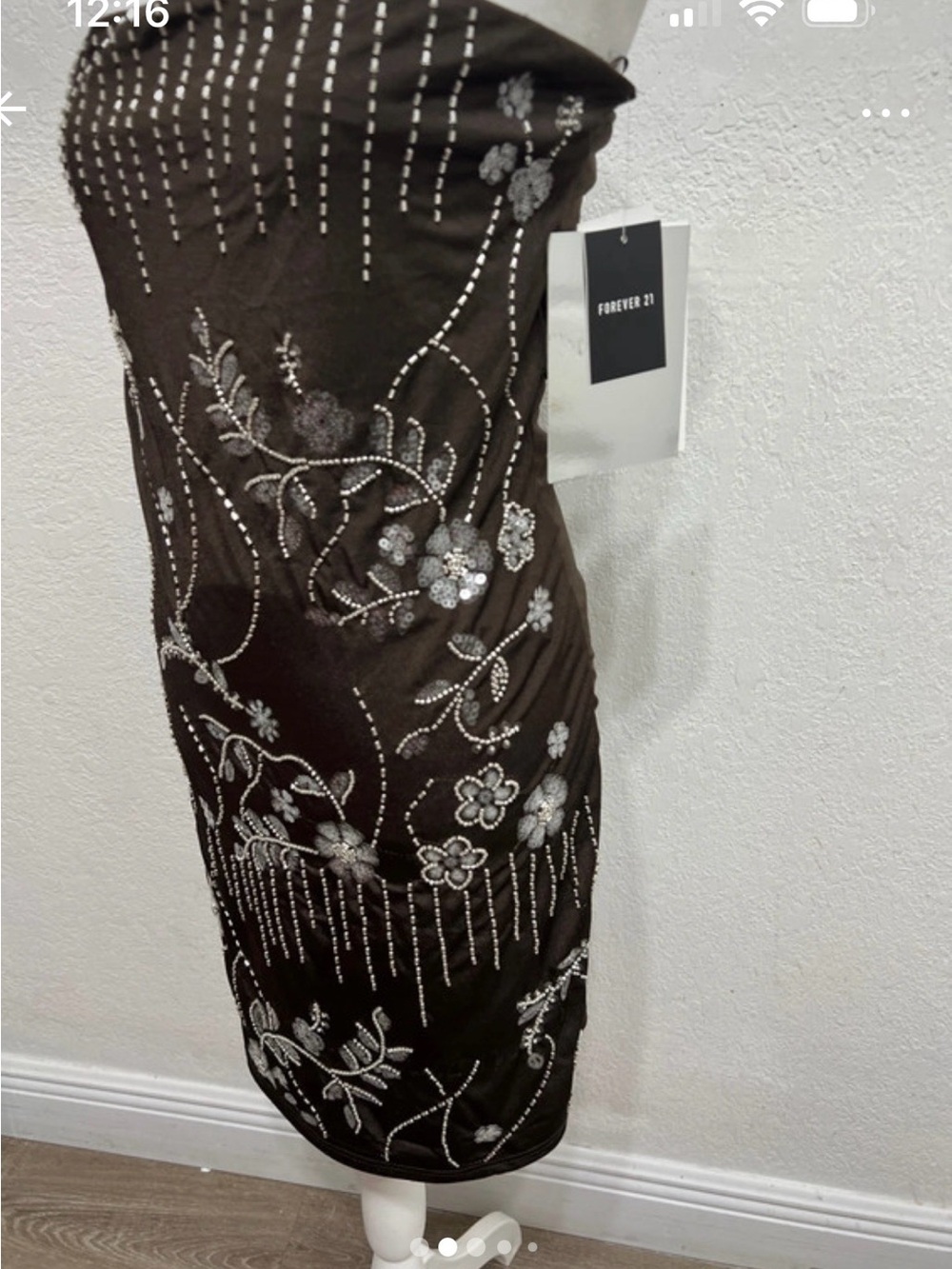 Forever 21 Brown Strapless Sequin-Embellished Midi Dress